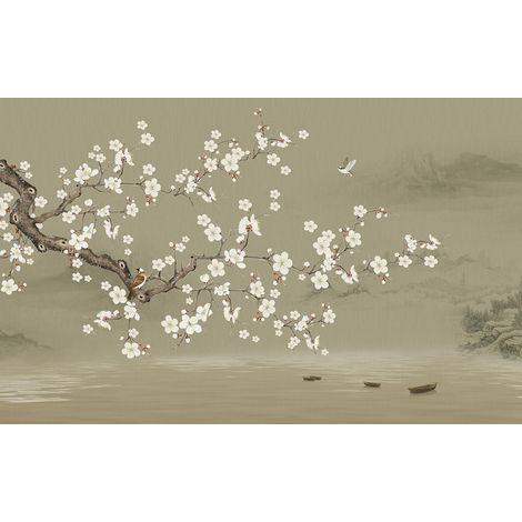 Papier peint panoramique - Fleurs Oiseaux - 130 cm x 81 cm (1/2)