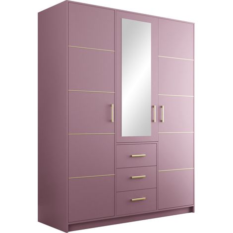 Mobilier1 – Armoire Dortivu 148 pourpre 200x147x58cm – 5 étagères – Portes avec charnières – Stratifié pour rangement optimisé