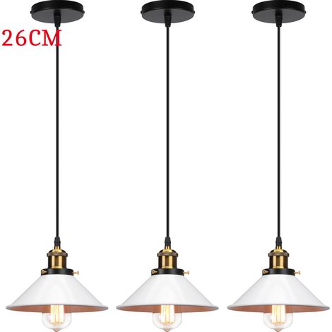 Suspension Luminaire Industrielle Vintage Lustre Lampe Suspendue 260mm Blanc 3 Pack (1/5)