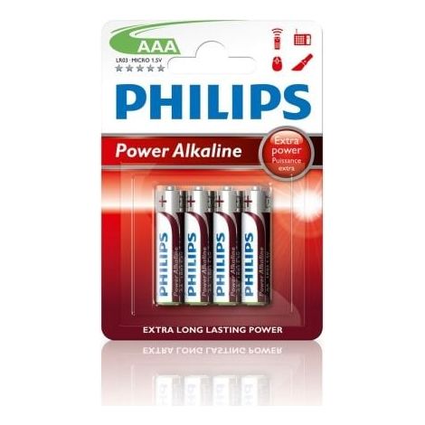 Pack de 4 Pilas AAA Philips LR03P4B/10/ 1.5V/ Alcalinas