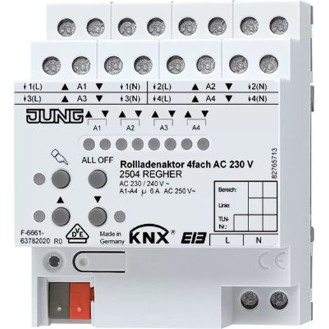 Jung KNX Rollladenaktor 4fach AC 110-230 V, REG, 4 TE 2504 REGHER (1/2)