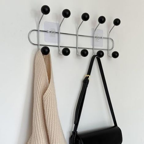 Wooden Ball Wall-Mounted Coat Rack with Metal Coat Rack and 10 Colorful Hooks, Coat Rack in Multiple Colors Available, 5 (1/5)