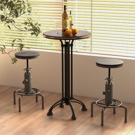 Tabouret Bar Style Industriel Vintage Réglable 60-75cm Repose-pied Siège Rond 360° Charge Max 150 KG Noir CW52612 (1/3)