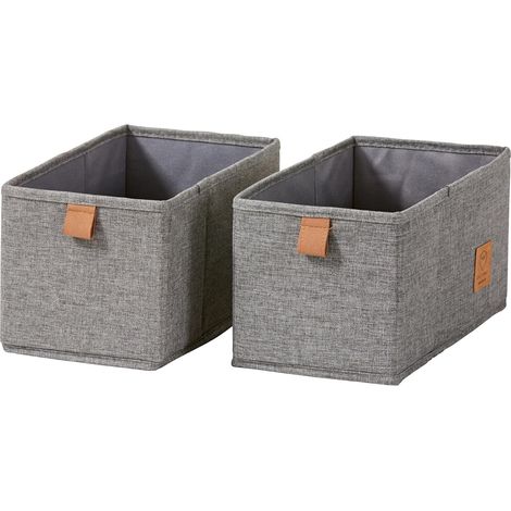 Premium – Lot de 2 Boîtes de Rangement Tissu 28x47x20cm – Organisateur Tiroir Vêtement Pliable – Lin Gris – Pour Commode, Dressing, Sous-Vêtement (1/5)