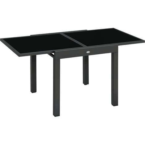 Table de jardin extensible en aluminium. rectangulaire. avec plateau en verre trempé pour terrasse. 80-160 x 80 x 75 cm. noire (1/5)
