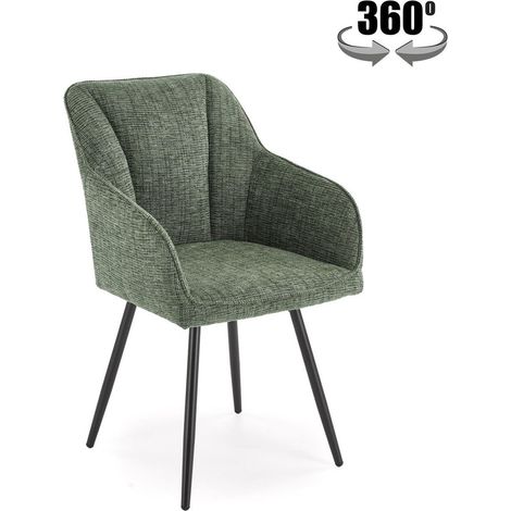 Chaise design pivotante en tissu vert olive avec pieds en métal noir Louise (1/5)