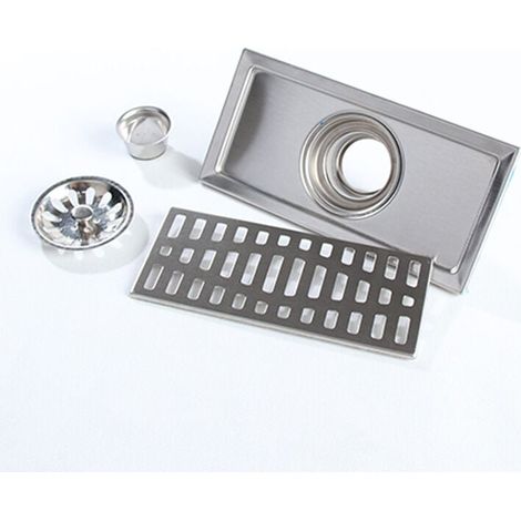 20x10cm Rectangle En Acier Inoxydable Siphon De Sol Salle De Bains Douche Cuisine Déchets Grille (1/4)
