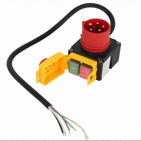 Bouton d'arrêt d'urgence triphasé 380-400V avec inverseur de phase et câble d'alimentation (1/4)