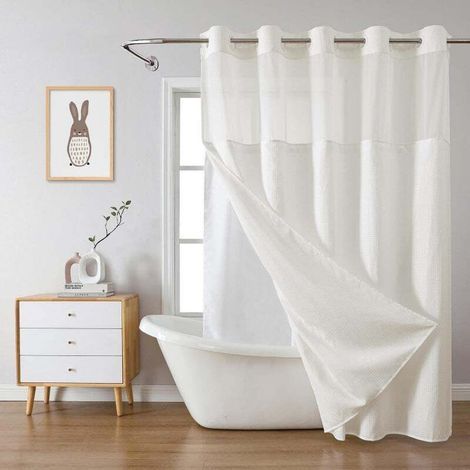 [JAMAIS UTILISÉ] 71 pouces 75 pouces Rideau de douche gaufré double couche épais de , rideau de douche de salle de bain de couleur unie, grand anneau, rideau de sall (1/4)