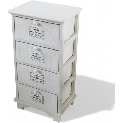 Mobiletto rettangolare bianco in legno con 4 cassetti 37x28xH73 cm