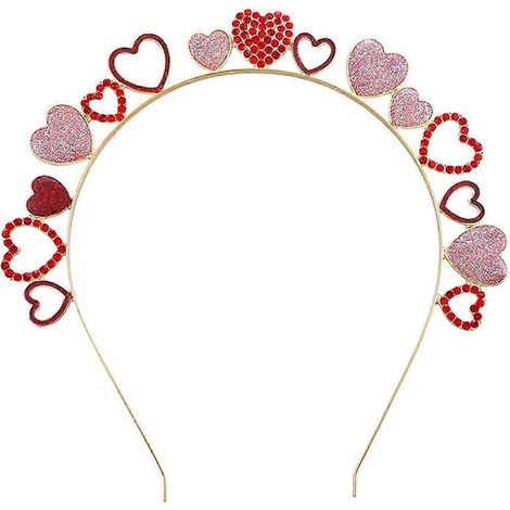 Bandeau pour couple, serre-tête en forme de cœur avec faux cristal, accessoire de coiffure pour fille, idéal pour la Saint-Valentin.-C (1/5)