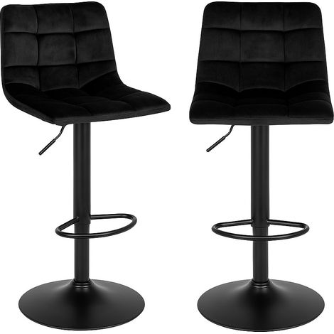 Lot de 2 chaises de bar en microfibre capitonné et pieds en acier noir MODA – Hauteur réglable de 61 à 81cm-Noir (1/5)