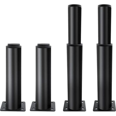 Lot de 4 pieds de meuble réglables, pieds d'armoire, pieds de cuisine réglables pour pièces de rechange, pieds d'armoire avec vis, noir/18 cm (1/5)