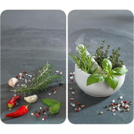 Plaque de Recouvrement Universelle Cuisine réglable en hauteur pour tout type de cuisinière, planche à découper et protection anti-éclaboussures, verre, 30 x 52 cm, 2 pièces (1/5)
