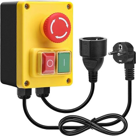Interrupteur de sécurité monophasé 220 V avec fonction d'arrêt d'urgence, adapté aux fraiseuses et aux équipements électriques, prise standard européenne. (1/5)