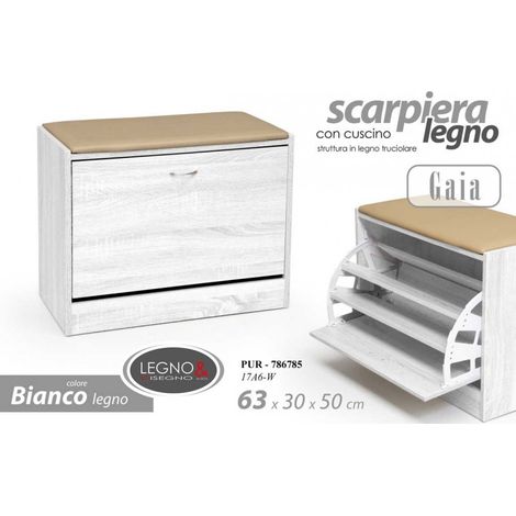 Schuhschrank mit weißer Polsterklappe für Lagerraumeingang 63 x 30 x 50 h