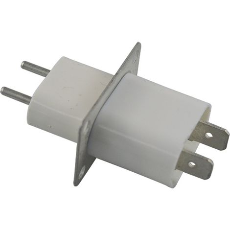 Original microwave oven magnetron socket with pins, filament socket, and magnetron leads [with feedthrough capacitor]. (1/4)