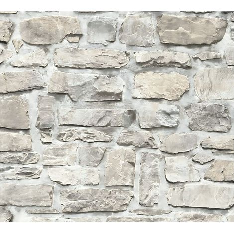 Stone tile wallpaper wall Profhome 363702 non-woven wallpaper smooth with nature-inspired pattern matt grey beige 5.33 m2 (57 ft2) (1/5)