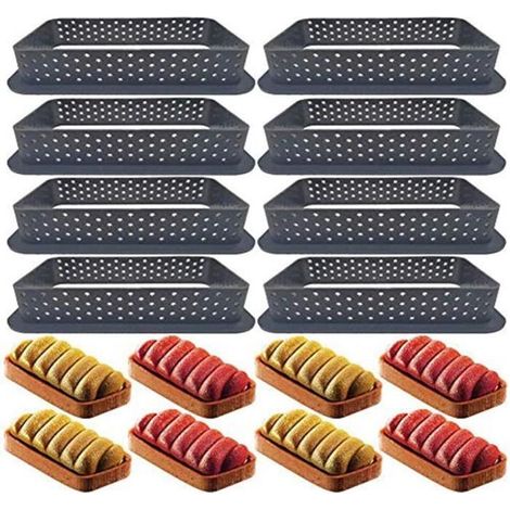 8pcs Moule à gâteau perforé Cutter Forme Ronde Mousse Cercle Anneau Tarte décoration (Rectangle) A47 (1/4)