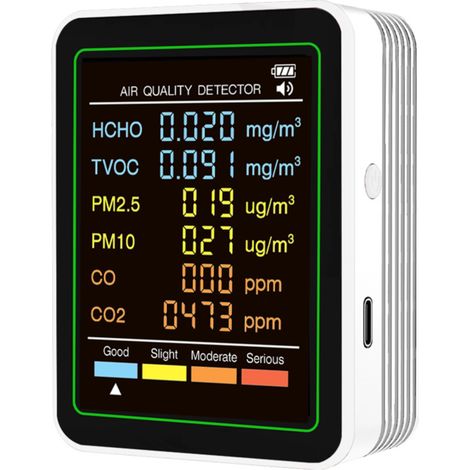 Testeur de qualité de l'air 6 en 1, capable de mesurer les PM2.5, PM10, CO, COVT et HCHO, adapté à de multiples situations. (1/5)