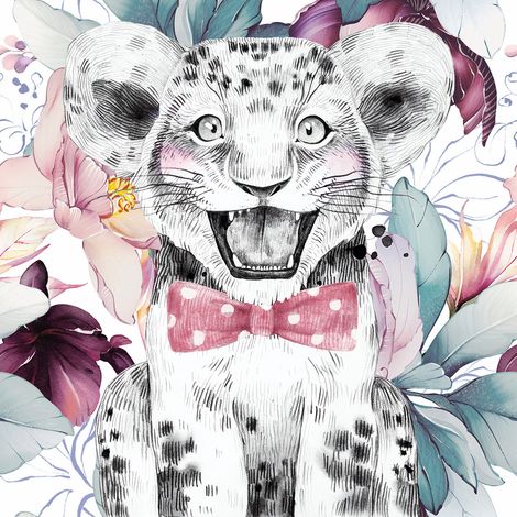 Papier peint panoramique Enfants - Lion Nœud Papillon - 130 cm x 130 cm (1/2)