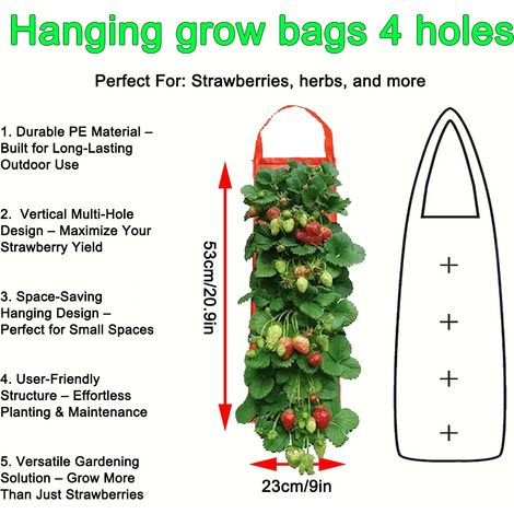 (PE orange 4 trous, 1 pièce) Sacs de culture suspendus pour fraises et tomates - Jardin vertical - Pot de culture pour fraises - Tour aéroponique (1/4)