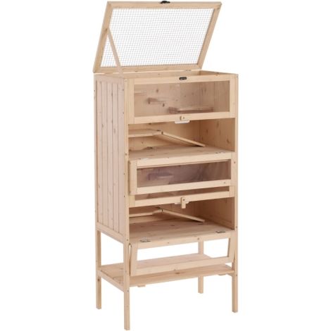 Spacious 4-Layer Wooden Hamster Cage with Tall Bottom and Storage Shelf for Gerbils and Small Pets (1/5)