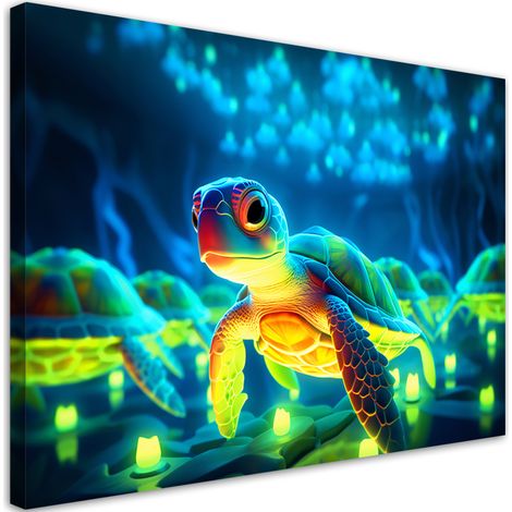 Canvas art print, Turtle underwater neon - 100x70 (1/4)