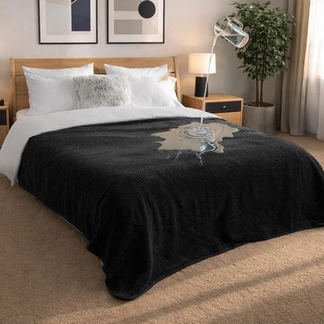 Waterproof Blanket 218x274cm Reversible Fleece Black For Sofa Bed Car Dog (1/5)