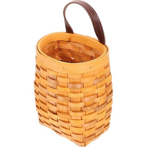 Panier suspendu artisanal style ferme, panier mural tressé pour l'intérieur et le jardin, en bois et PU, 15,5 x 13 x 8,5 cm, 1 pièce