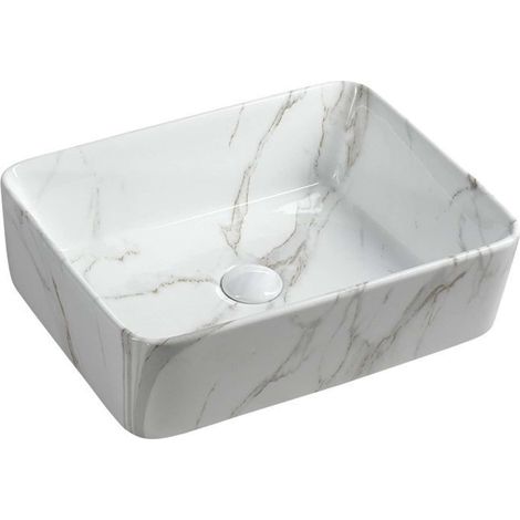 Sapho Dalma - Lavabo para encimera, 48x38 cm, sin agujero para grifo, carrara MM517