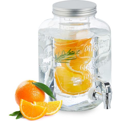 Relaxdays Dispenser per Bevande con Rubinetto, 4 Litri, Contenitore con Coperchio, per Acqua e Limonata, Trasparente