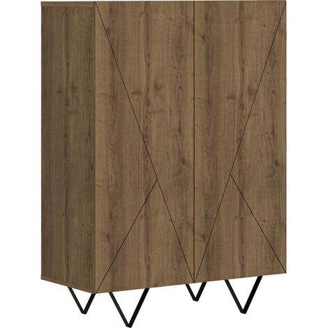 Rangement 2 portes aspect bois foncé avec lignes graphiques pieds métal en V - CORELLE (1/5)