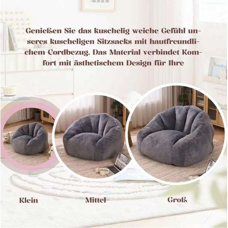 Sillón infantil tipo puf 75x70x52 cm gris claro, respaldo envolvente, tejido suave, MEUBLIV (1/5)