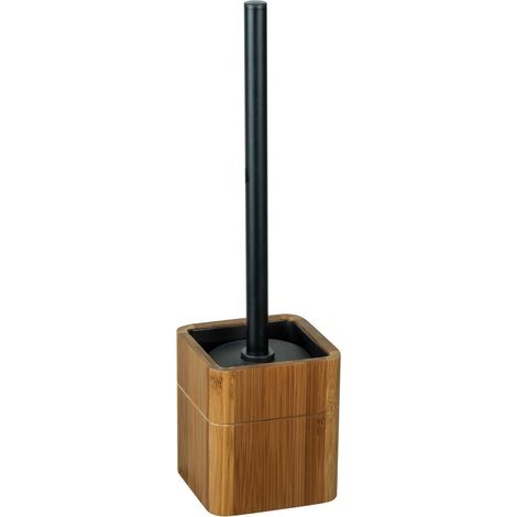 Garniture de WC sur Pied, Brosse de WC avec Manche en INOX, réservoir en Bambou, avec Insert en Plastique, Noir (1/4)