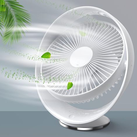 Desk Fan, 8 inch Quiet USB Fan 2000mAh Battery Rechargeable 3 Speeds,Desktop Small Table Fan for Home / Bedroom / Office / Outdoors, USB Cable Included, White (1/5)