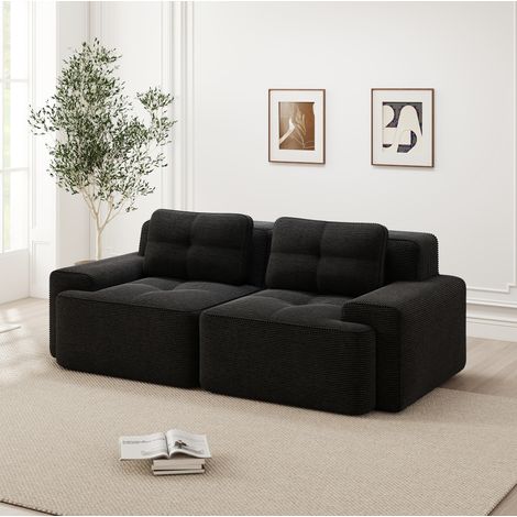 Sofá modular negro de pana con asiento profundo de 74 cm, espuma 32D, diseño sin estructura y base antideslizante (1/5)