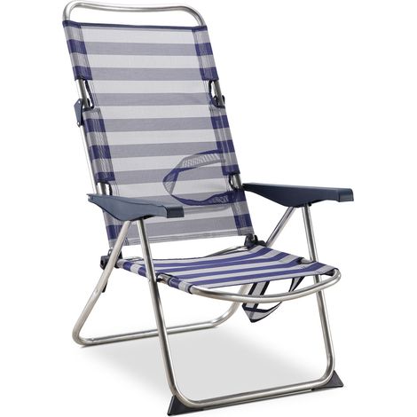 Strandliegestuhl Bett Klappbar Solenny Blau und Weiß mit Handgriffen 91x63x105 cm 4 Positionen (1/5)