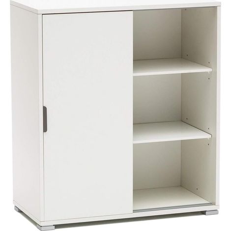 Armadietto multiuso, da ingresso con 2 ante scorrevoli, L75 P38 H85 cm, Bianco opaco, Già montato (1/4)