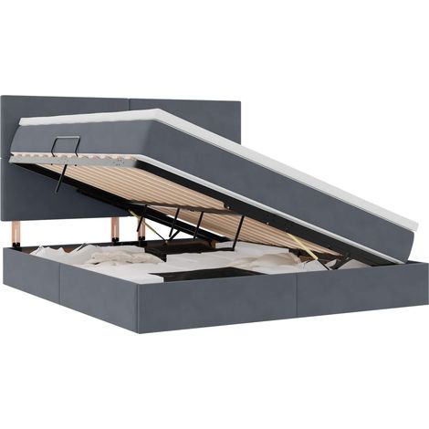 Maison Exclusive - Lit de rangement LED avec matelas Gris foncé 160 x 200 cm