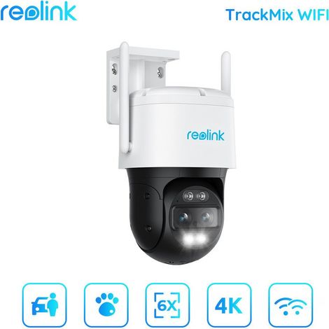 Reolink 4K PTZ Telecamera Wi-Fi Esterno a Doppio Obiettivo, 355°/90° Pan & Tilt, Zoom Ibrido 6X, Rilevamento Persone/Veicoli/Pet, Auto-tracking, Audio 2 Vie, Visione Notturna a Colori, TrackMix WiFi