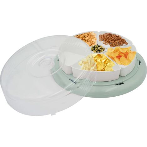 Contenitore per alimenti Rotondo con coperchio - Mis. 24x8 cm - Piatto da portata di colore Verde Acqua a 6 scomparti (1/5)