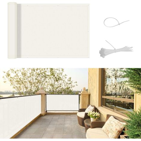 Brise Vue Balcon - 90x400cm - Polyester Crème - Protection UV Et Imperméable - Pour Terrasse Et Jardin (1/5)
