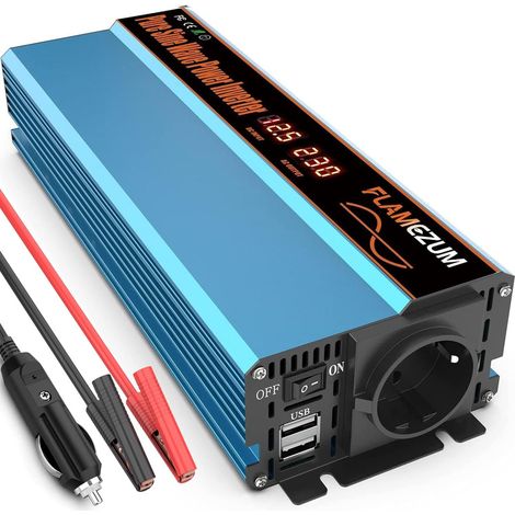 Convertisseur 12v 220v Pur Sinus 1000W/2000W Onduleur Convertisseur de Tension avec 1 EU de Courant Alternatif et 1 Port USB Adaptateur de Voiture Transformateur de Tension Inverter (1/5)