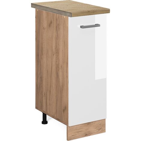 Apothekerschrank R-Line, Weiß Hochglanz, 30 cm , AP Eiche, Vicco
