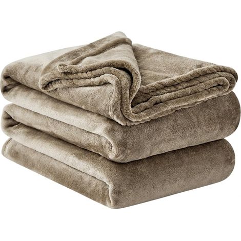 Plaid Couverture Polaire 220x240 - Plaid Lit Grande Taille Jete de Canape, Couverture Canapé 220 x 240 Flanelle 2 Personnes Doux et Chaud, Taupe (1/5)