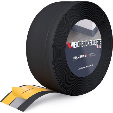 HOLZBRINK Weichsockelleiste selbstklebend PVC 70x20mm, 10 m Winkelleiste selbstklebend für Kantenschutz Sockelleiste Ecken PVC Farbe: Schwarz