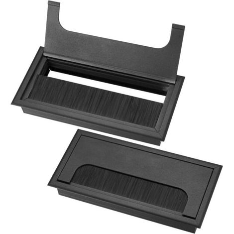2 Pieces Passe Cables Encastrables Bureau(Noir, 160x80mm), Sortie de Câble pour Encastrer sur Table de Bureau, Organisateur de Cables, avec Joint Brosse, 10 Pieces Serre-câbles