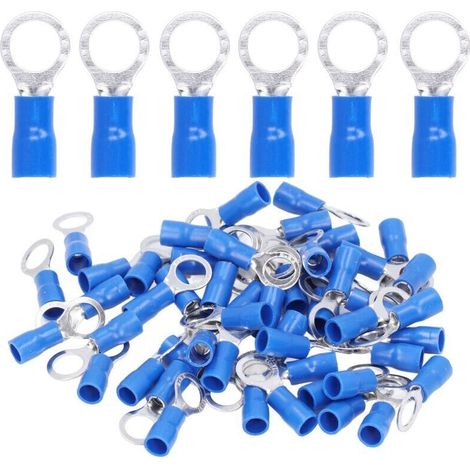 50 Pièces Cosses à Oeil Isolées pour Câbles Électriques, Connecteurs à sertir Cuivre AWG14‑12 RV5.5‑8 (1/5)