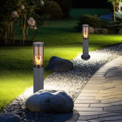 Wegeleuchte Pollerleuchte Außen Sockelleuchte Gartenlampen anthrazit, Standleuchte Balkon, Edelstahl rauchfarben, 1x E27 Fassung, DxH 7,6x45cm, 2er Set